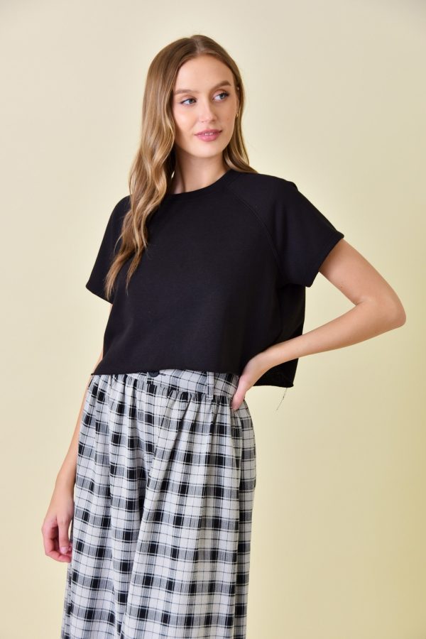 Raglan Sleeve Terry Crop Top Fashion