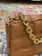 PBGJ31A-09 Caramel Leather Cross Woven Clutch Bag with Gold Chain For Sale