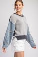 Mineral Wash Denim Sleeve Top For Cheap