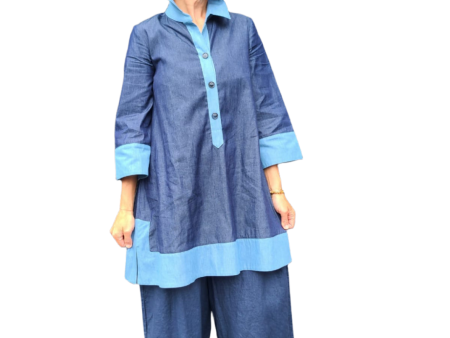 FP5183 Indigo Denim Flared Dress Tunic Cheap