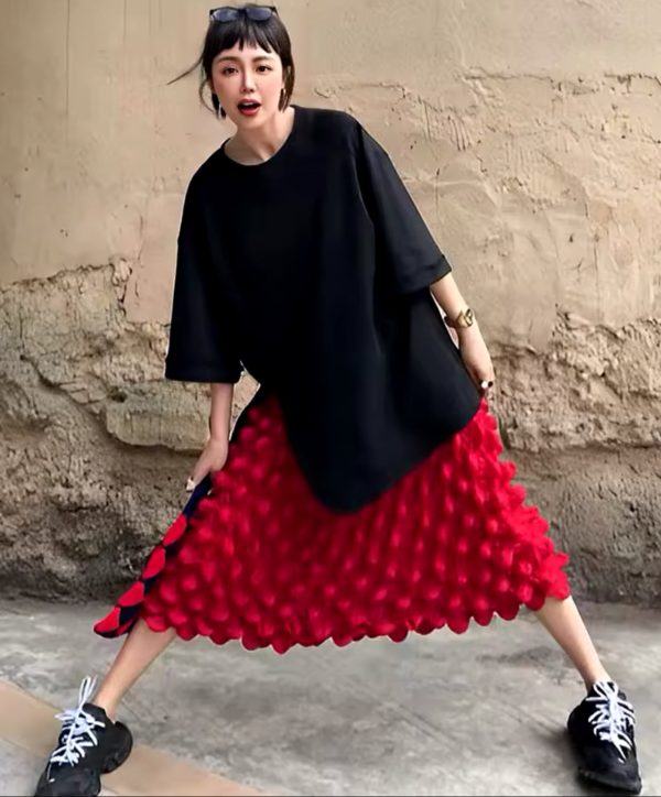 All Pleats Bubble Skirt Red For Sale