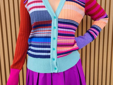 80060 Fuji Purple Pink Striped Multi Cardigan Cheap