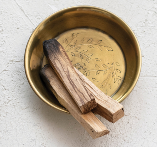 Metal Dish w  Etched Floral Design, Antique Brass Finish on Sale