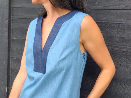 FP5187 Sleeveless  Mixed Denim Dress Online now