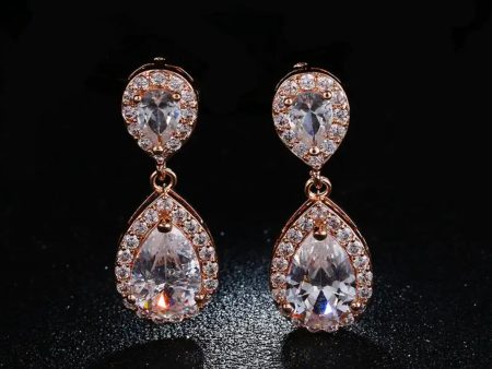 Rose Gold Drop Diamond Earrings Hot on Sale