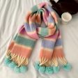 Pastel Hued Pom Pom Wool Blend Scarf Discount