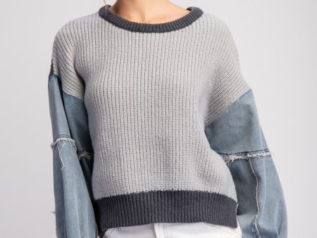 Mineral Wash Denim Sleeve Top For Cheap