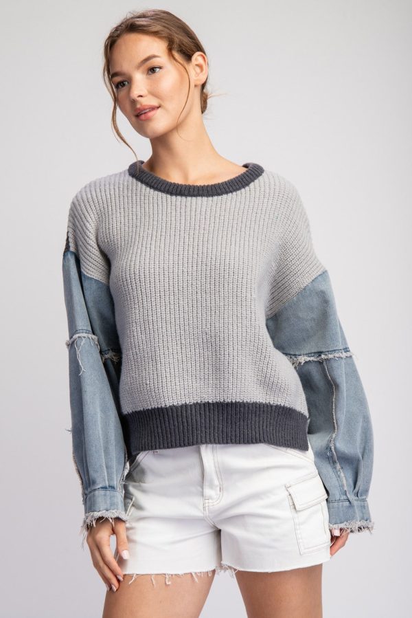 Mineral Wash Denim Sleeve Top For Cheap