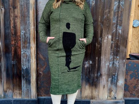 GB34132 Green Lauri Roll Neck Dress Discount