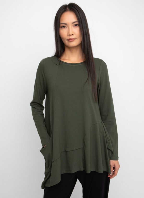 755276 Asymmetrical Khkai Green Top Supply