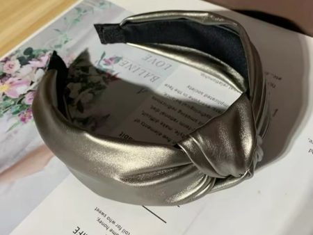 Pewter Vegan Leather Knot Headband Hot on Sale