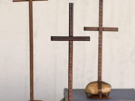 Set of 3 Metal Crosses w  Caged Rock Base Online Sale