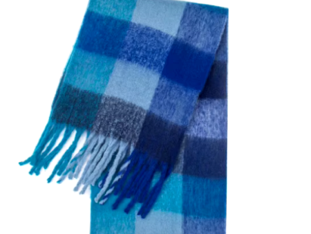 Blue Tartan Wool Blend Scarf For Discount