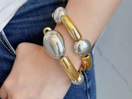 Metallic Glossy Irregular Elastic Bracelet Gold Silver Discount