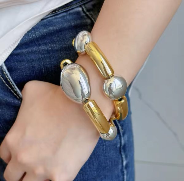 Metallic Glossy Irregular Elastic Bracelet Gold Silver Discount