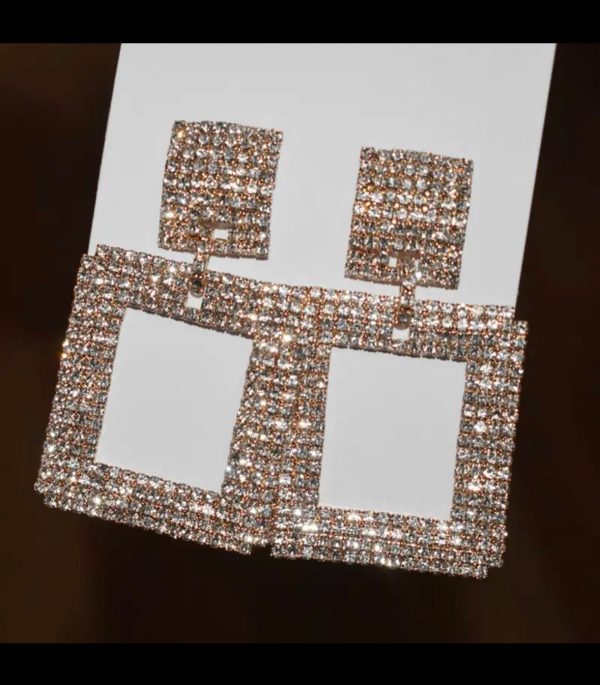 Oversized Crystal Square Earrings Gold For Cheap