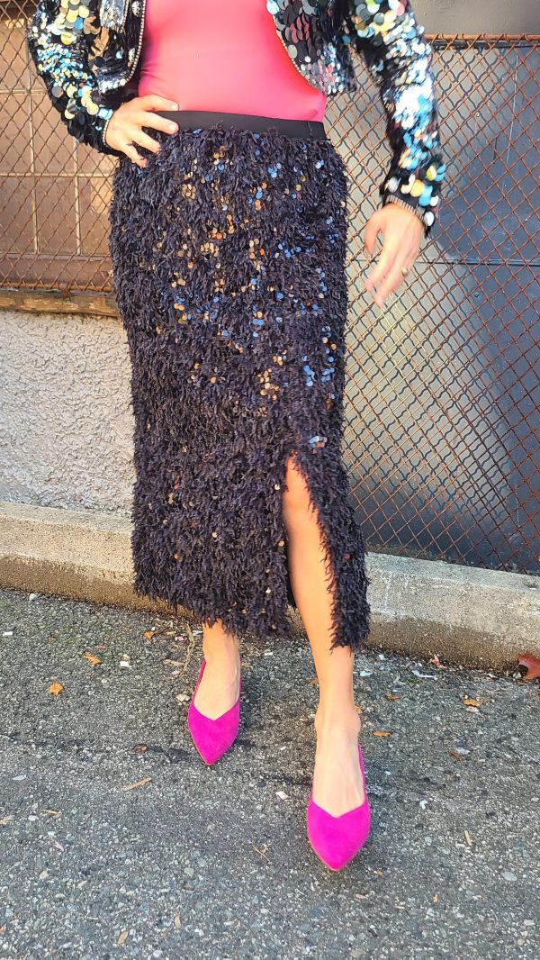 Feathered Sequin Black skirt For Sale