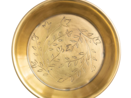 Metal Dish w  Etched Floral Design, Antique Brass Finish on Sale