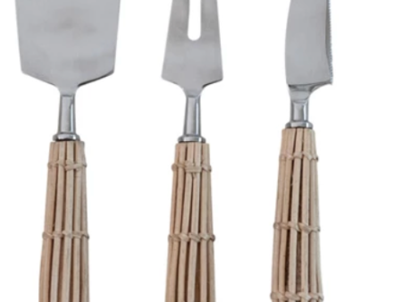 Stainless Steel Cheese Knives w  Rattan Handles For Discount