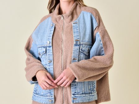 Teddy Denim Patchwork Jacket For Discount