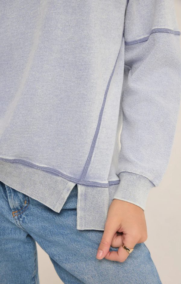 Z SUPPLY Easy V-Neck Knit Denim Sweatshirt on Sale