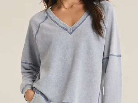 Z SUPPLY Easy V-Neck Knit Denim Sweatshirt on Sale