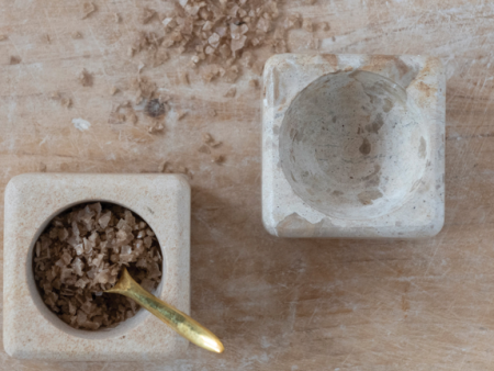 Marble Sandstone Pinch Pot with Brass Spoon Hot on Sale