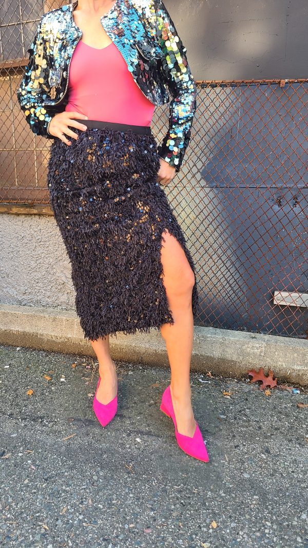 Feathered Sequin Black skirt For Sale