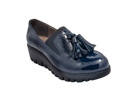 C3342 Navy Patent Loafer Wedge Discount