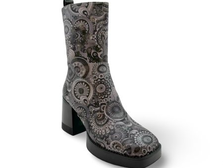 Foxy WATERPROOF Vegan Black Grey Floral Print Boot Online Sale