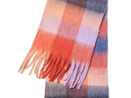 Purple and Peach Tartan Wool Blend Scarf Cheap