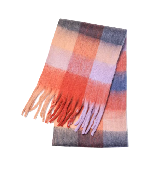 Purple and Peach Tartan Wool Blend Scarf Cheap