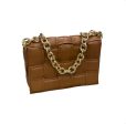 PBGJ31A-09 Caramel Leather Cross Woven Clutch Bag with Gold Chain For Sale