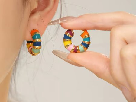 Retro Enamel Coloures Earrings Small For Sale