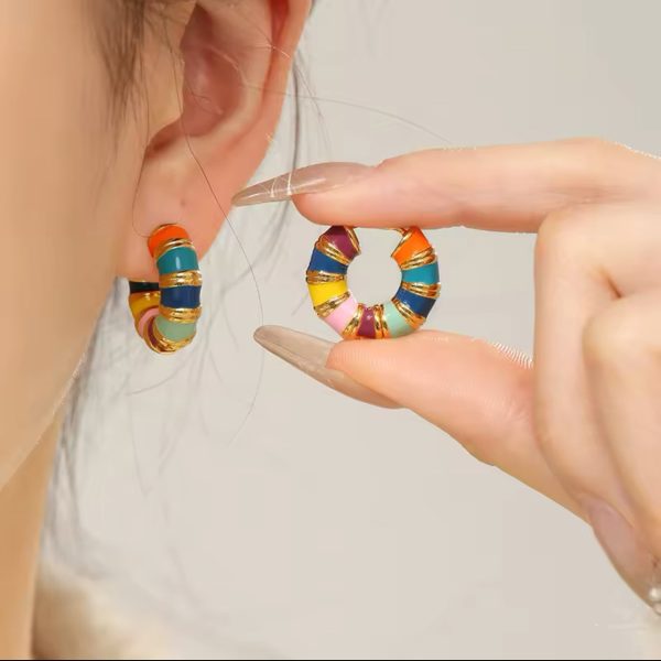 Retro Enamel Coloures Earrings Small For Sale