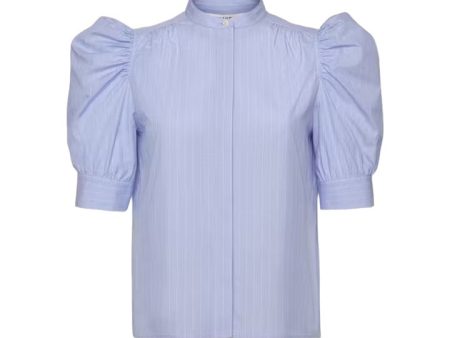 Ruched Puff Sleeve Shirt - Chambray Blue Hot on Sale