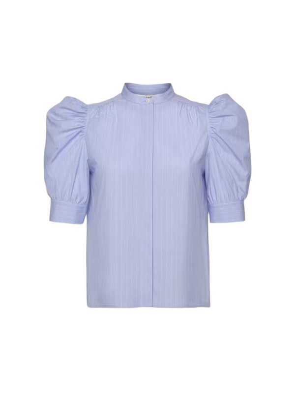 Ruched Puff Sleeve Shirt - Chambray Blue Hot on Sale