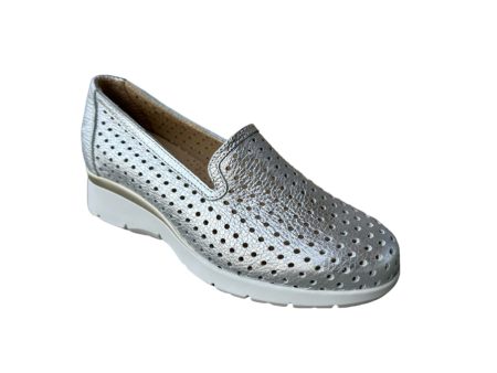 9069 Silver Perforated Leather Slip On Online