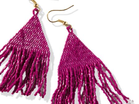 LEXIE Solid Beaded Magenta Fringe Earrings Online