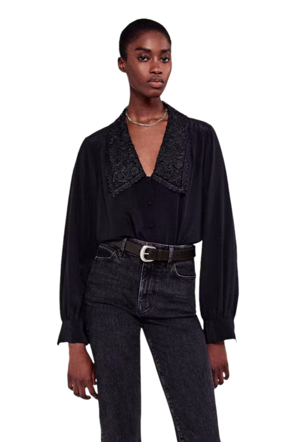 Lace Collar Blouse - Black Online Sale