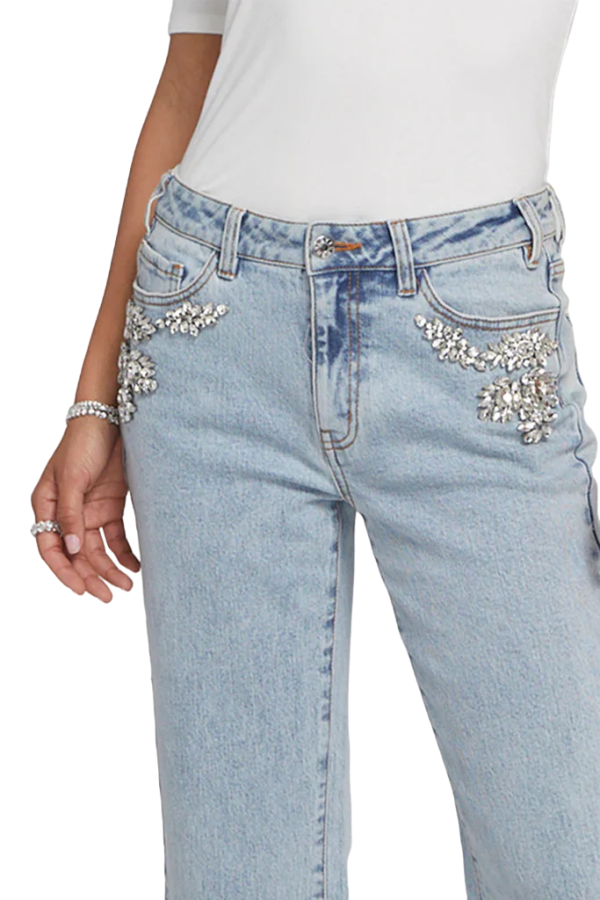 Carolyn Crystal Denim Pants - Light Blue Supply