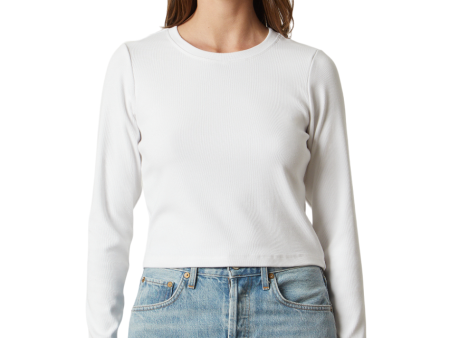 Nicole Viscose Rib Long Sleeve Tee - White For Sale