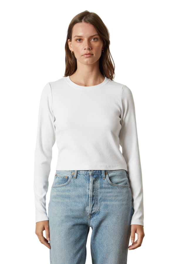 Nicole Viscose Rib Long Sleeve Tee - White For Sale