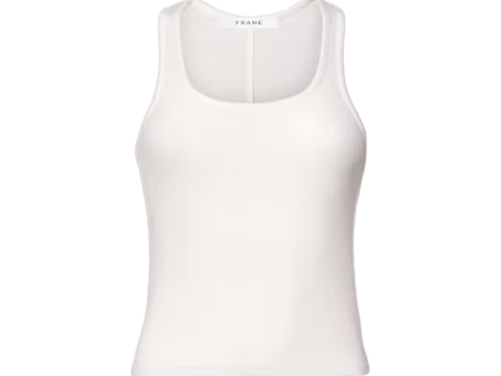 Rib Scoop Neck Tank - White For Sale