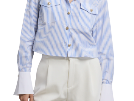 Aliana Pinstripe Shirt - White Light Blue Online Hot Sale