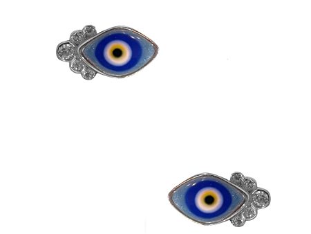 Blue CZ Bezel Evil Eye Studs For Cheap