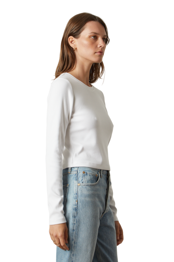 Nicole Viscose Rib Long Sleeve Tee - White For Sale