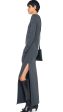 Long Sleeve Tailored Dress to Ankle w  Slit - Dark Heather Grey Hot on Sale