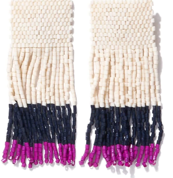 AVA Color Block Beaded Fringe Magenta Earrings For Cheap