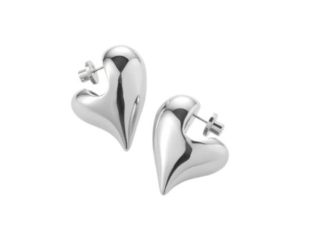 Art Heart Puff Earrings - Silver Hot on Sale